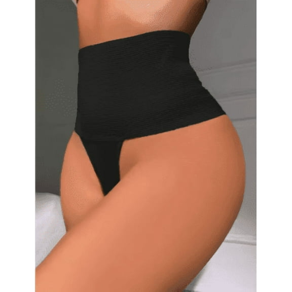 Women's Seamless Tummy Control Shapewear Thong, Black, XLarge