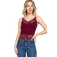 thumbnail image 1 of Women's Seamless V-Neck Cami Top with Lace Detail – Ribbed Stretch Fabric D.Burgundy,Medium, 1 of 3