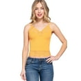 thumbnail image 1 of Women's Seamless V-Neck Cami Top with Lace Detail – Ribbed Stretch Fabric Golden Yellow,Medium, 1 of 3