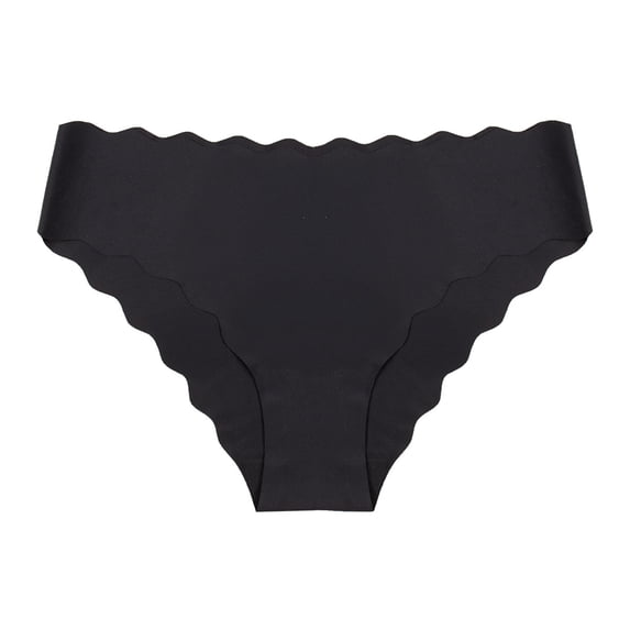 Women's Seamless Wavy Edge Bikini Panties, No Show Laser Cut Underwear, Breathable Low Rise Invisible Briefs Black L