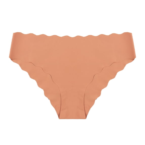 Women's Seamless Wavy Edge Bikini Panties, No Show Laser Cut Underwear, Breathable Low Rise Invisible Briefs Camel XS