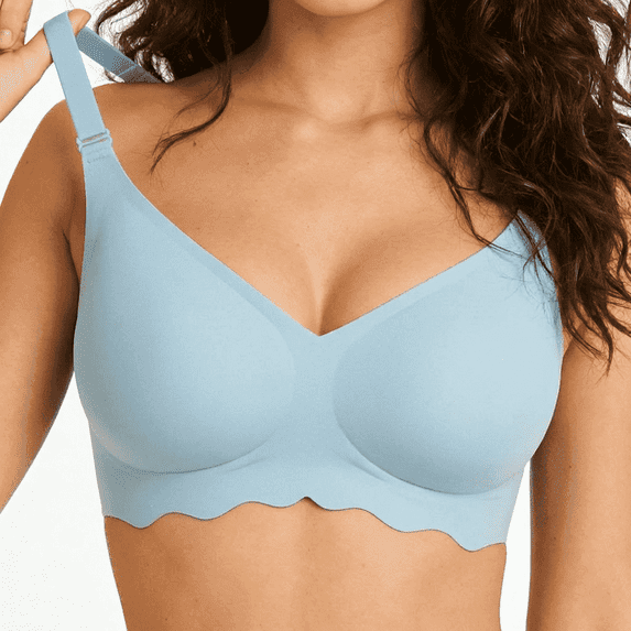 Women's Seamless Wireless Bra, Full Coverage V-Neck with Jelly Support, Breathable Comfort Bra