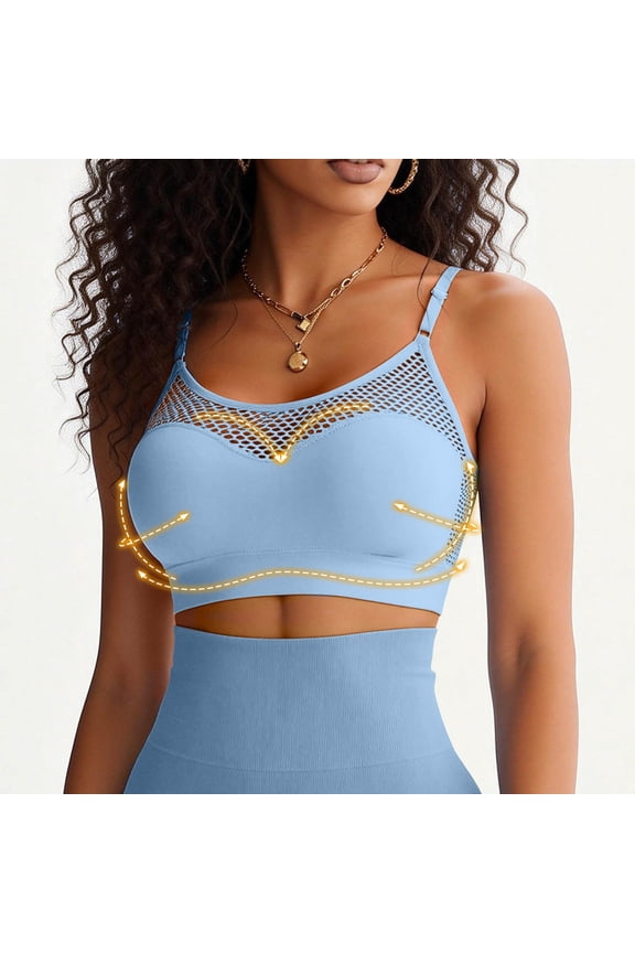 Women's Seamless Wireless Cooling Bra Y2K Fishnet Hollow Out Camisole Top Unpadded Bralette Sexy Crop Top for Going Out Blue M