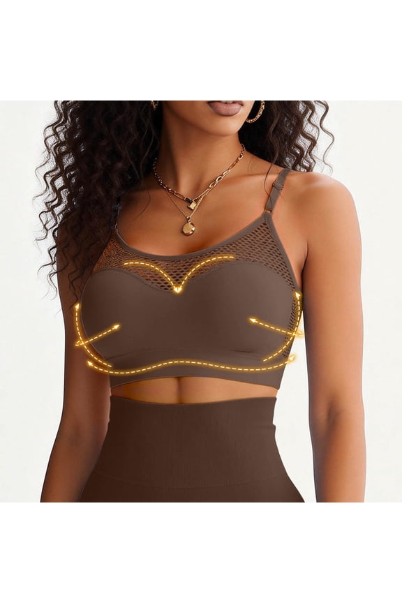 Women's Seamless Wireless Cooling Bra Y2K Fishnet Hollow Out Camisole Top Unpadded Bralette Sexy Crop Top for Going Out Brown M