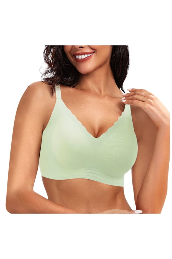Women's Seamless Wireless Push Up Bralette - Scalloped Edge, Full Coverage, Casual/Sexy - Nylon/Spandex, Sizes L-XXL