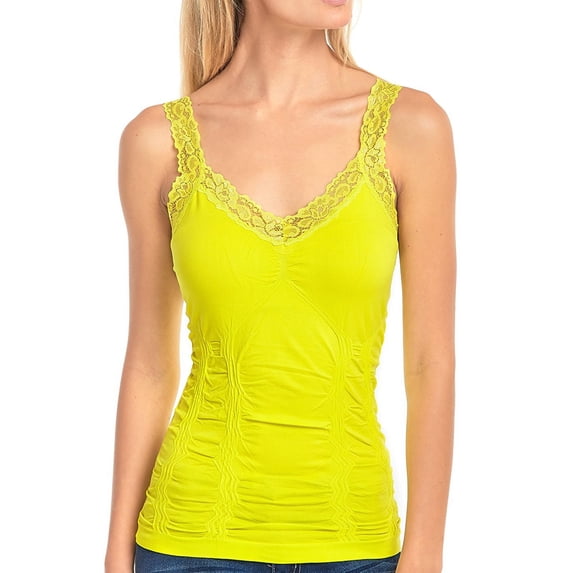 Women's Seamless Wrinkled Lace Trim Camisole Tank Top
