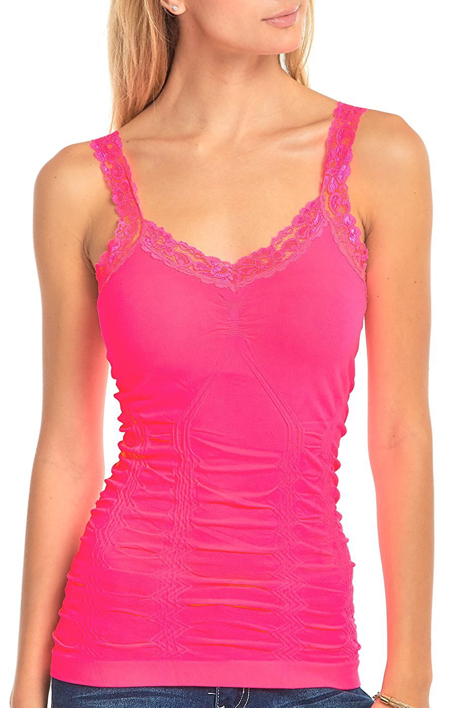 Women's Seamless Wrinkled Lace Trim Camisole Tank Top - Walmart.com