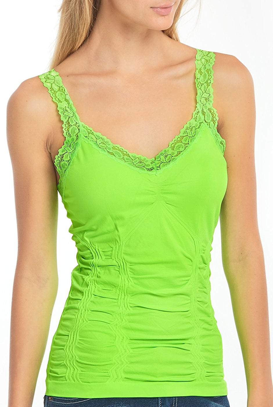 Women's Seamless Wrinkled Lace Trim Camisole Tank Top