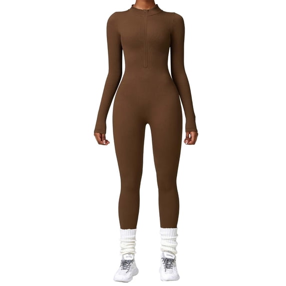 Women's Seamless Yoga Jumpsuit - Long Sleeve, Zipper, Tight Tracksuit, Polyester, Spring/Summer - S-L Sizes