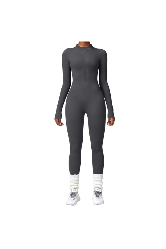 Women's Seamless Yoga Jumpsuit - Long Sleeve, Zipper, Tight Tracksuit, Polyester, Spring/Summer - S-L Sizes