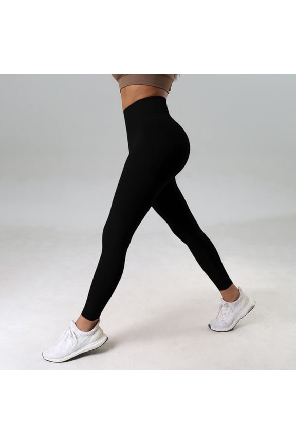 Women's Seamless Yoga Pants, High Waisted Butt Lifting Workout Leggings, Tummy Control Slim Fit Running Pants, Lightweight Fitness Leggings for Women Black XS