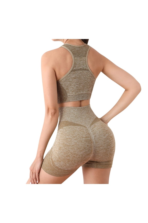 Women's Seamless Yoga Set Two Piece Workout Outfit Gym Sports Bra Top and Shorts Tracksuit