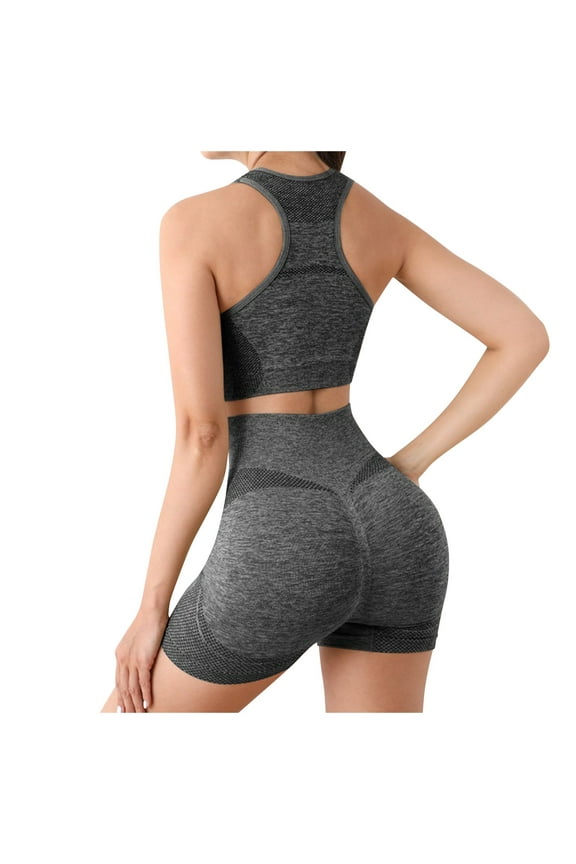 Women's Seamless Yoga Set Two Piece Workout Outfit Gym Sports Bra Top and Shorts Tracksuit