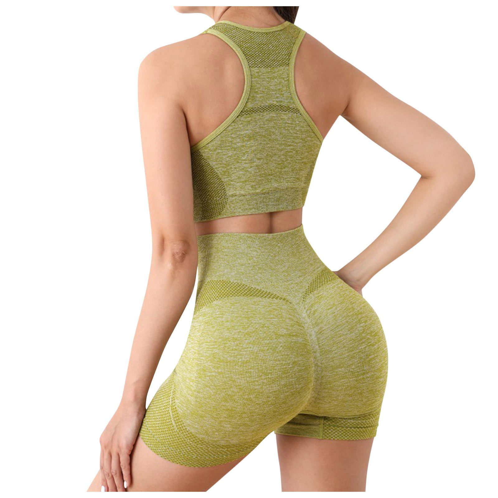 Women's Seamless Yoga Set, 2 Piece High Waisted Workout Shorts and Sports Bra Gym Outfit, Ribbed Athletic Tracksuit for Fitness & Running