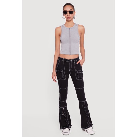 Women's Seamless Zip Front Ribbed Knit Tank Top