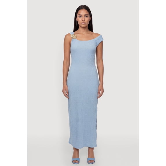 Women's Seashell Metallic Detail Side Slit Maxi Dress