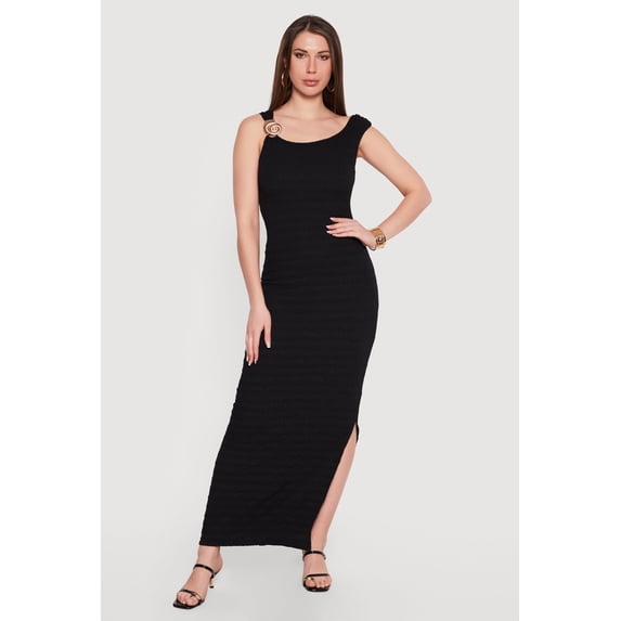 Women's Seashell Metallic Detail Side Slit Maxi Dress