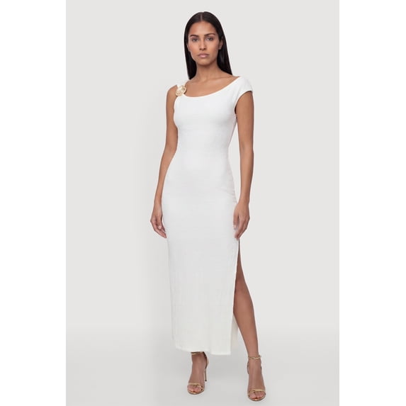 Women's Seashell Metallic Detail Side Slit Maxi Dress
