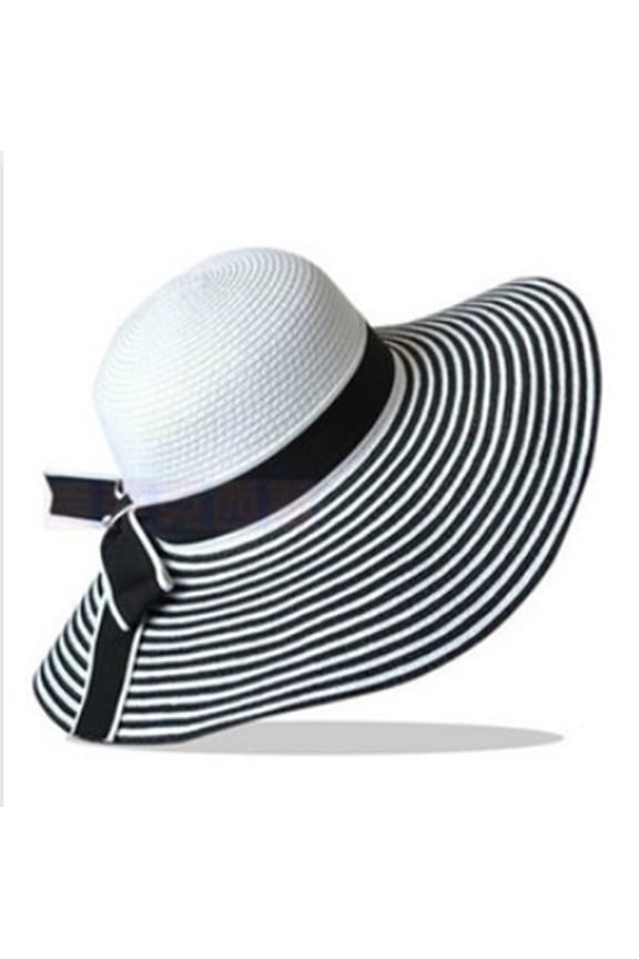 Women's Seaside Sun Hat Fashion Black and White Striped Bow Visor Straw Hat Spring and Summer Beach Hat Pink 1 Piece