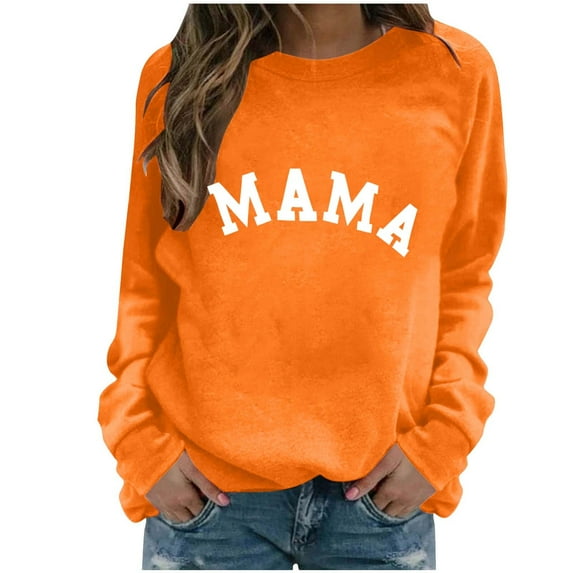 Women's Seasonal Long Sleeve Sweatshirts Under $10 Round Neck Casual Pullover Fashion Printed No Hoodie Comfort Fit
