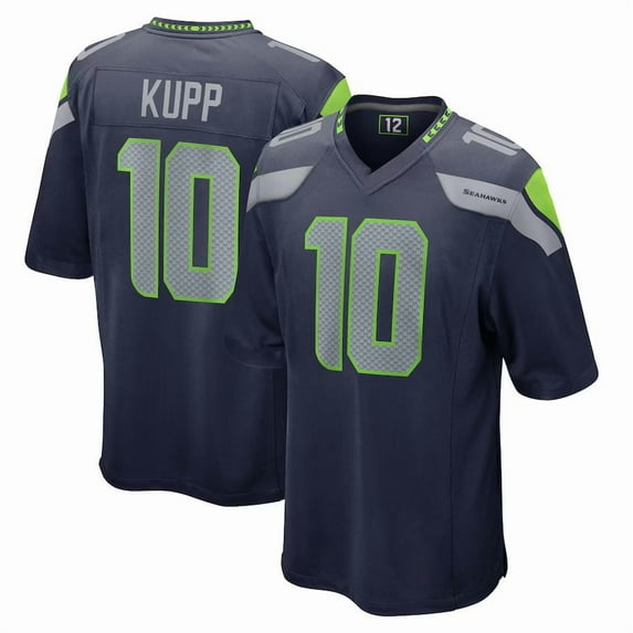 Women's Seattle Kupp 10 Navy Stitched T-Shirts Sports Player Game Top, Medium