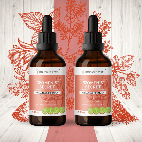 Women's Secret Alcohol-FREE Extract, Tincture, Glycerite Tribulus, Red Raspberry, Pine Pollen, Sea Buckthorn, Schisandra, Goji,Maca. Wellness Support 2x4 oz
