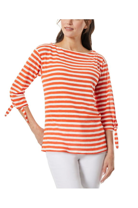 Women's Sedona Stripe Boat Neck Tie Sleeve Top Bright Scarlet/Jones White XLarge