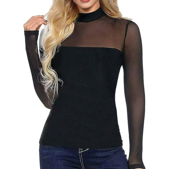 Women's See Through Mesh Tops Long Sleeve Neck Sheer Tee Top Casual Club Party T Shirts Women T Shirts Womens Mod Bod Tops Long Sleeves Women Shirt Long Fitted Shirts for Women T Shirts Large Women T