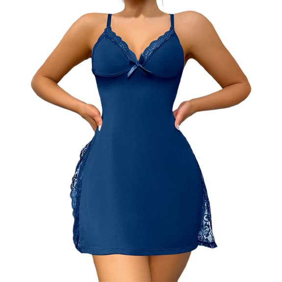 Women's See Through Lingerie Sleepwear Sexy Lace Solid Color Spaghetti Strap Dress