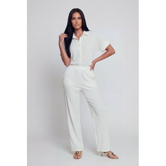 Women's Seersucker High Waisted Pull On Pants
