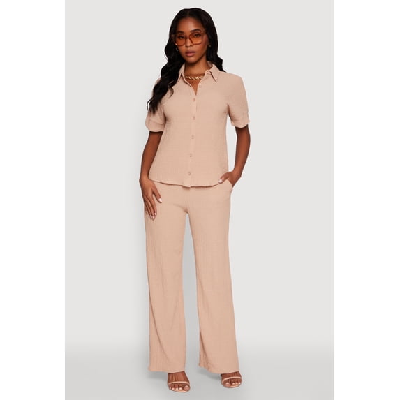 Women's Seersucker High Waisted Pull On Pants
