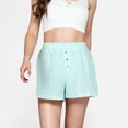 thumbnail image 1 of Women's Seersucker Stripe Lounge Shorts with Elastic Waistband and Decorative Button Front - Medium, Green, 1 of 7