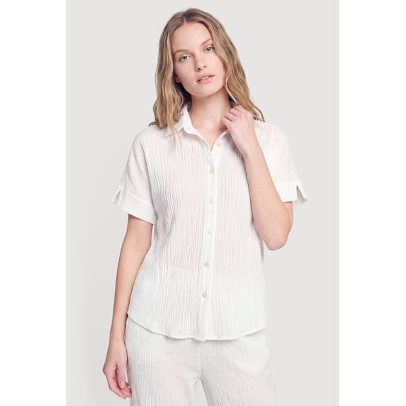 Women's Seersucker Striped Button Front Shirt