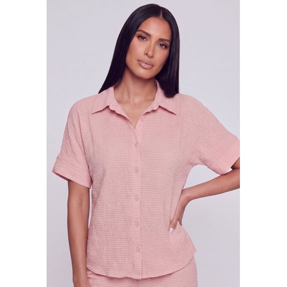Women's Seersucker Striped Button Front Shirt