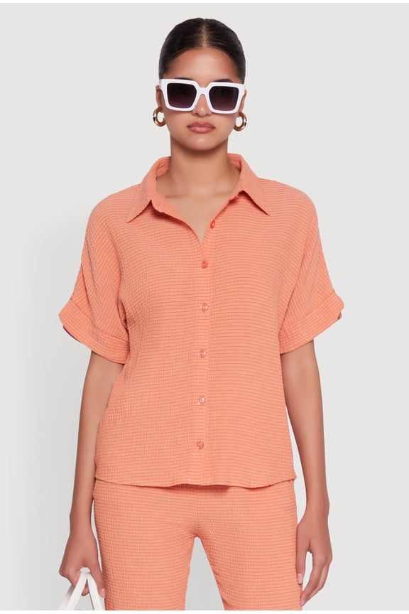 Women's Seersucker Striped Button Front Shirt