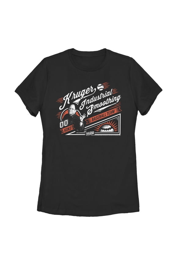 Women's Seinfeld George Costanza Koko Baseball Team Graphic Tee Black Small