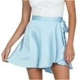 thumbnail image 1 of Women's Self Belted Overlap Adjustable Wrap Tie Knot Belt High Waist Satin Soft Silky Skater Mini Short A Line Skirt, 1 of 5