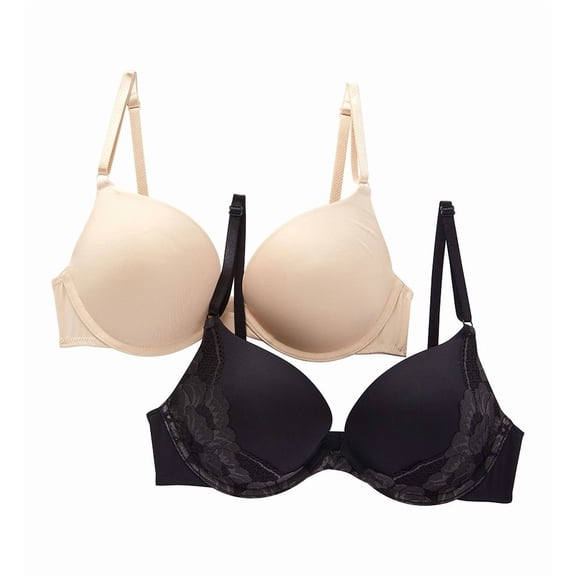 Women's Self Expressions 5809 Convertible Push Up Bra - 2 Pack (Black/Excalibur/LLF 34D)