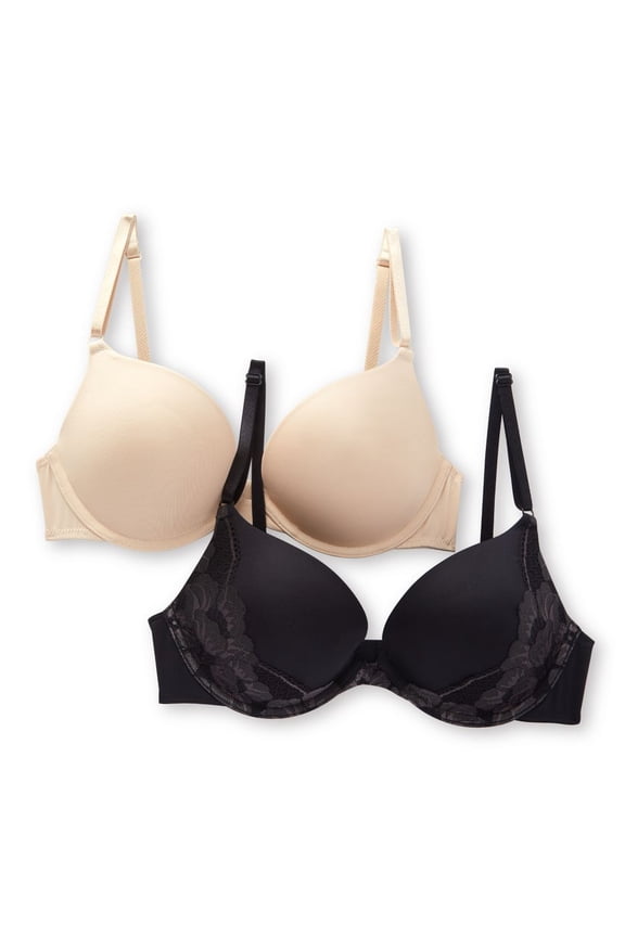 Women's Self Expressions 5809 Convertible Push Up Bra - 2 Pack (Black/Excalibur/LLF 34D)