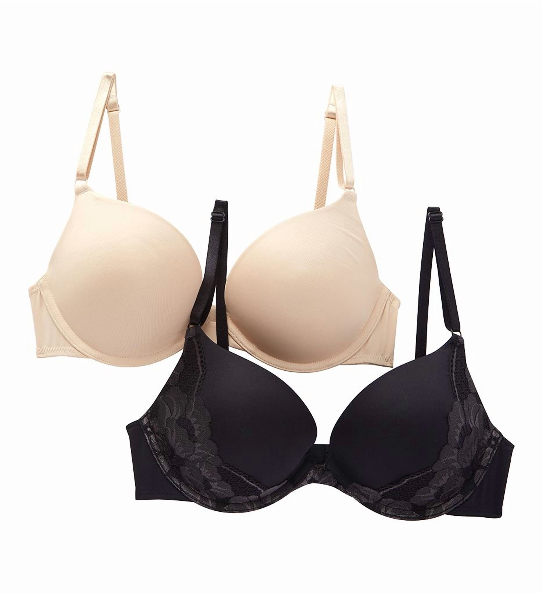 Women's Self Expressions 5809 Convertible Push Up Bra - 2 Pack (Black/Excalibur/LLF 38B)