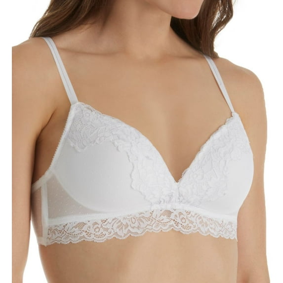 Women's Self Expressions SE1130 Point d'Esprit Lace Band Bralette Bra (White 38C)