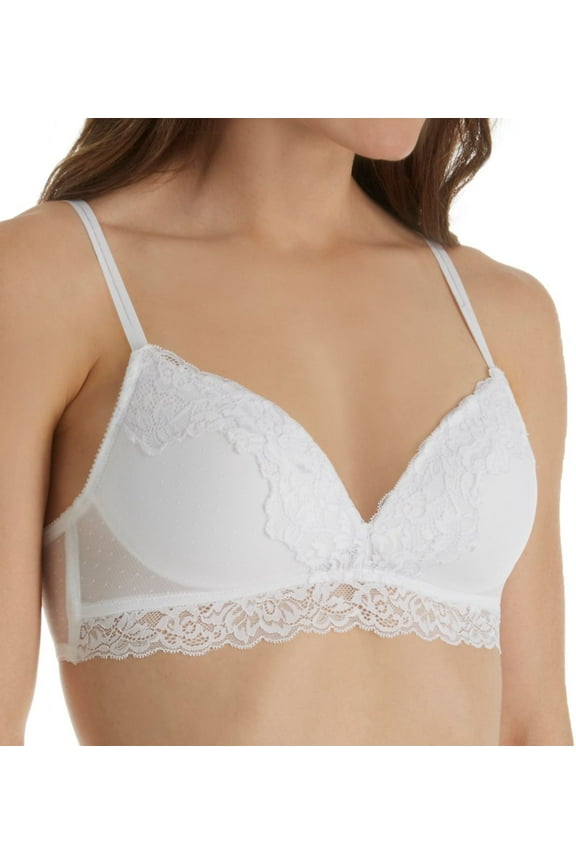 Women's Self Expressions SE1130 Point d'Esprit Lace Band Bralette Bra (White 38C)