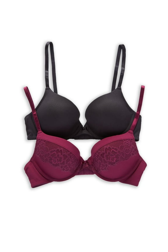 Women's Self Expressions SE5757 Push Up T-Shirt Bra - 2 Pack (Black/Galactic Red 34C)