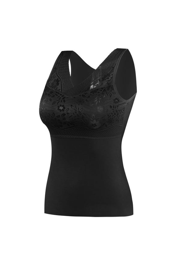 Women's Self-heating Winter Thermal Top Sleeveless Lace Warm Seamless Fleece Bottoming Cold-proof Vest Undershirt (X-Large, Black)