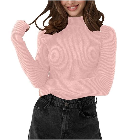 Women's Semi High Neck Sweater Long Sleeve Casual Pullover Solid Color Fashion Top Comfortable Wear Daily Use Versatile Style