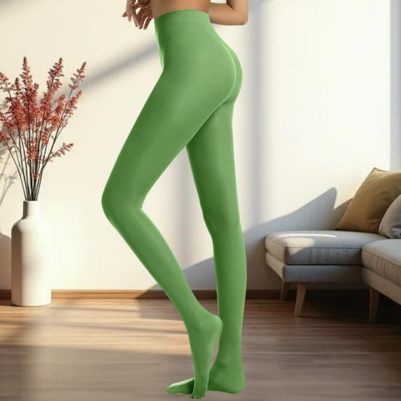 Women's Semi-Opaque Footed Tights, Solid Color Pantyhose, 13 Color Options, Tummy Control Leggings, Everyday Comfort Wear, Versatile Opaque Tights - Green