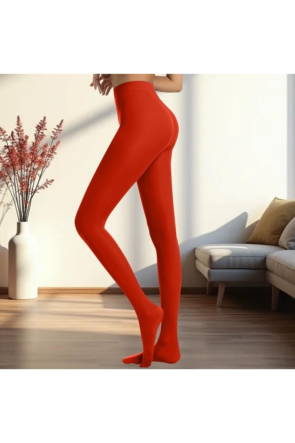 Women's Semi-Opaque Footed Tights, Solid Color Pantyhose, 13 Color Options, Tummy Control Leggings, Everyday Comfort Wear, Versatile Opaque Tights - Red
