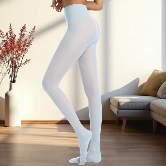 Women's Semi-Opaque Footed Tights, Solid Color Pantyhose, 13 Color Options, Tummy Control Leggings, Everyday Comfort Wear, Versatile Opaque Tights - Sky Blue