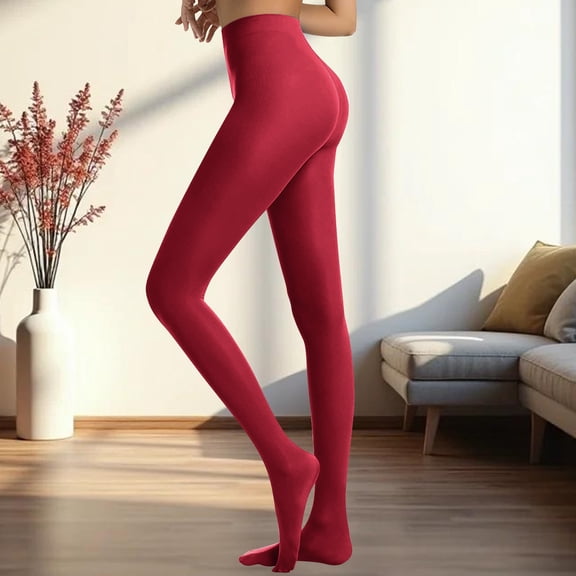 Women's Semi-Opaque Footed Tights, Solid Color Pantyhose, 13 Color Options, Tummy Control Leggings, Everyday Comfort Wear, Versatile Opaque Tights - Wine