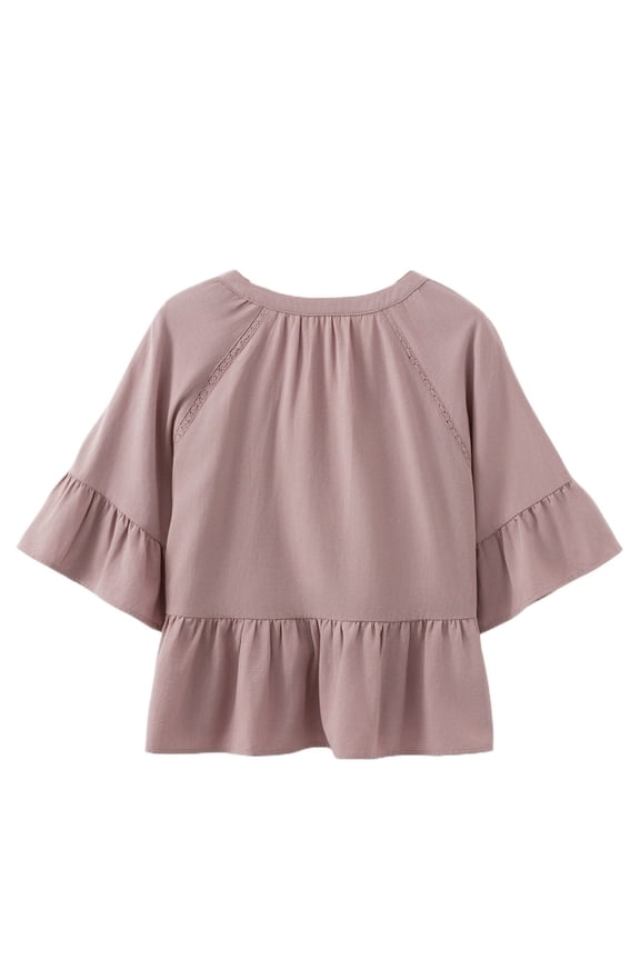 Women's Sepia Rose Ruffled V Neck Blouse – Casual Summer Top for Everyday Elegance, S